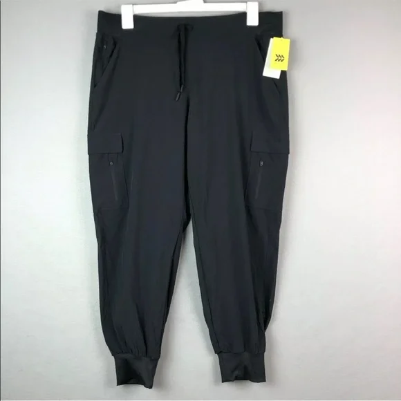 all in motion, Pants & Jumpsuits, All In Motion Womens Jogger Pants Xl  Black Mid Rise Cargo 26 Sweatpants